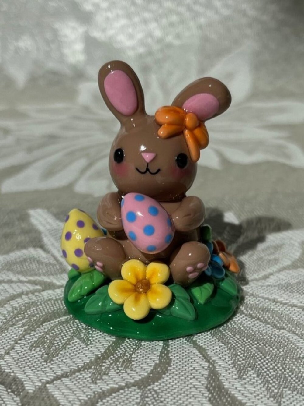 Handmade Easter Bunny Polymer Clay Figurine Sculpture Spring Decor